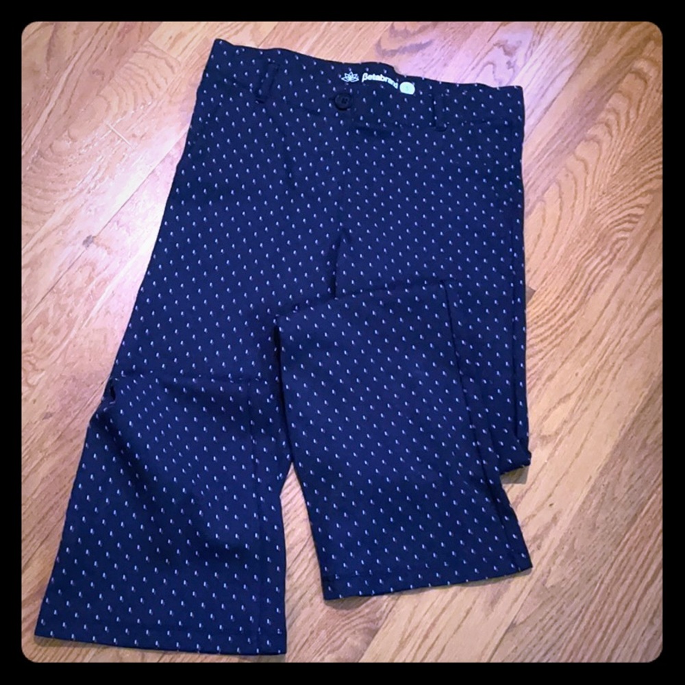 Betabrand Navy Polka-Dot Cropped Wide-Leg Pants